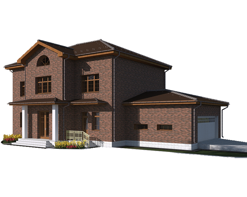 3D проект кирпичного дома с декором - анимация